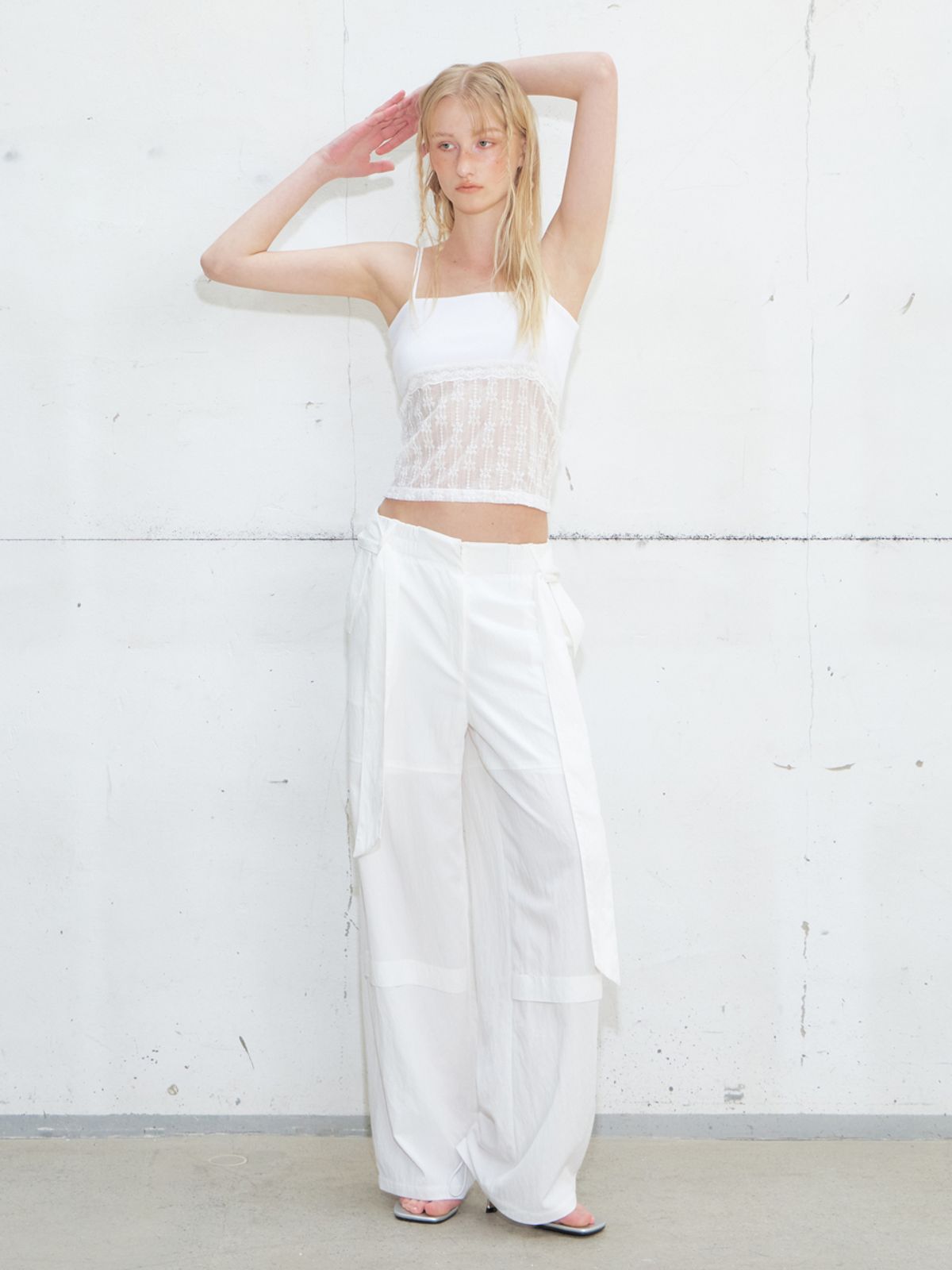 에트몽(ETMON) Lace Mixed Sleeveless Top, White