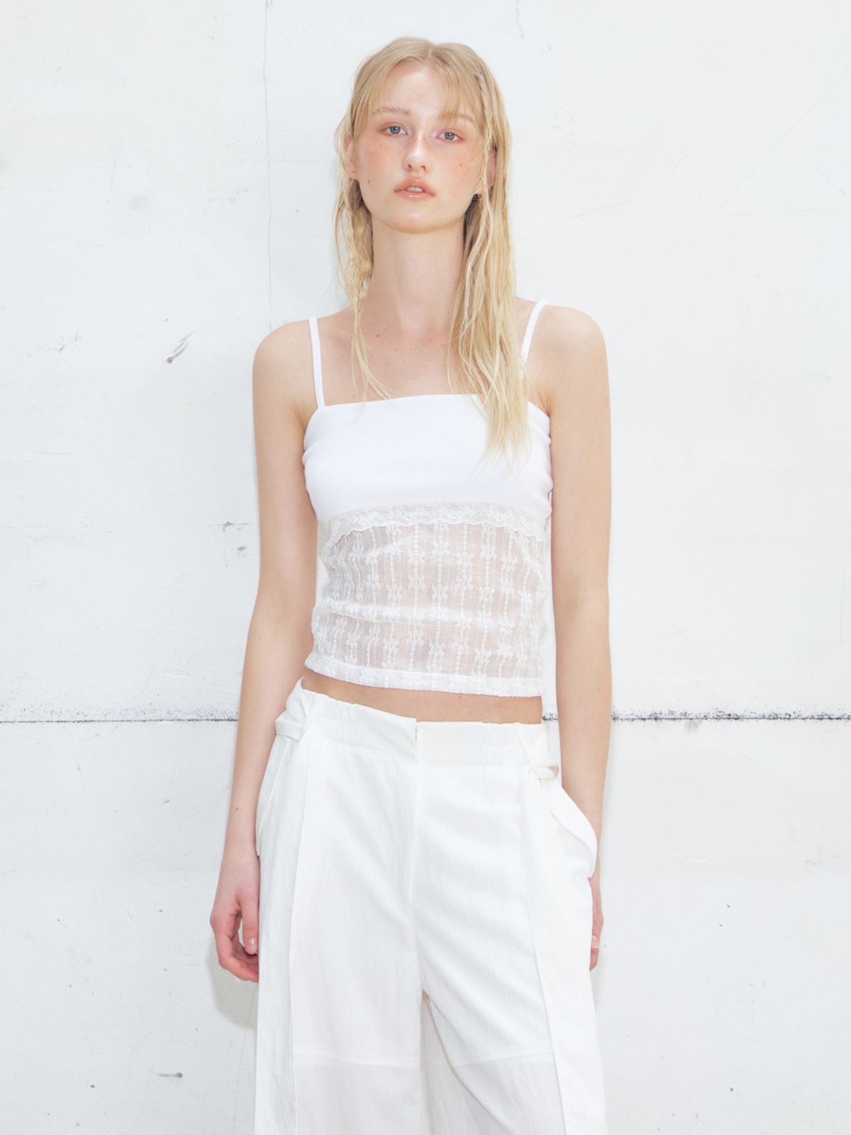 에트몽(ETMON) Lace Mixed Sleeveless Top, White