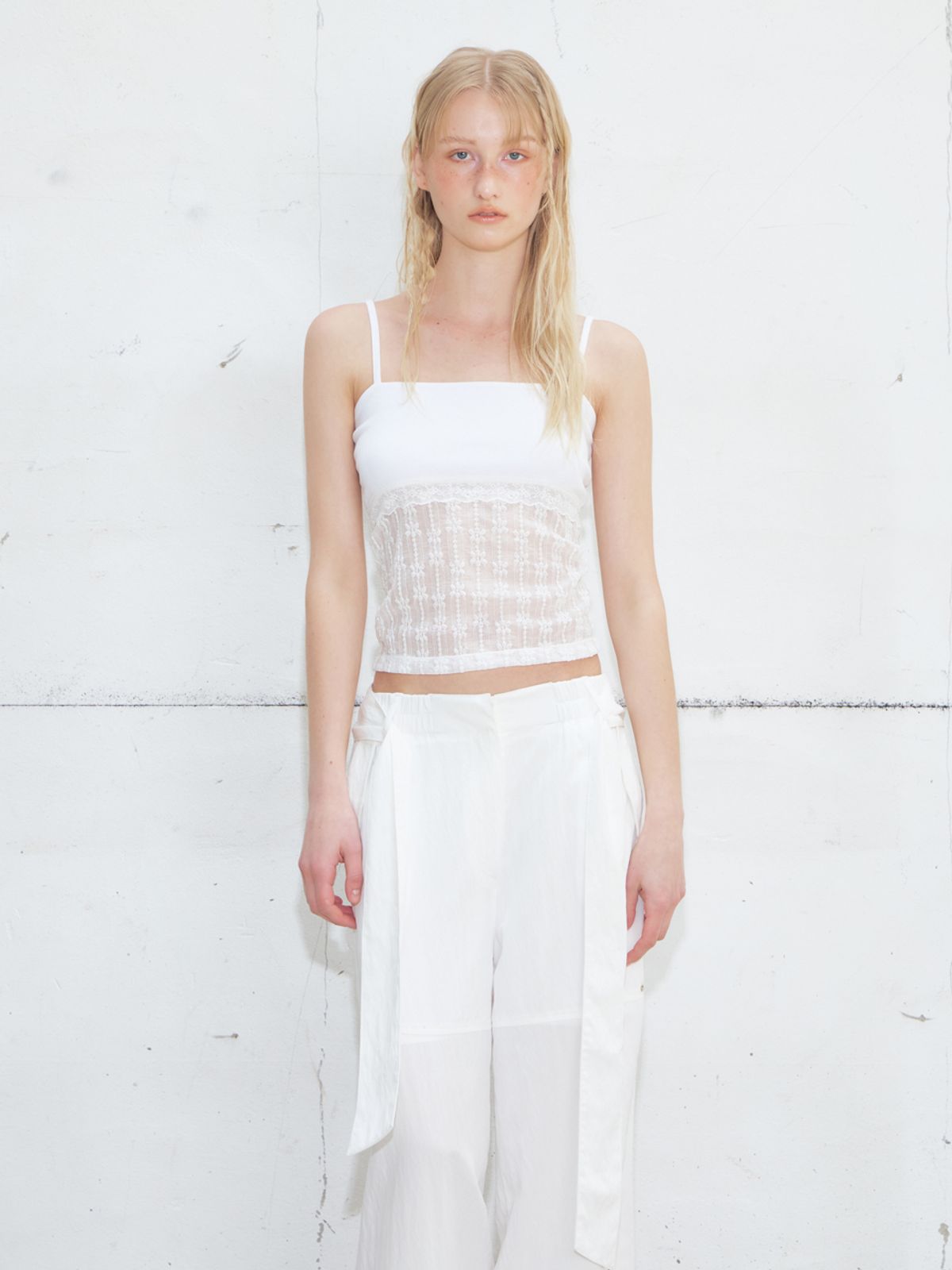 에트몽(ETMON) Lace Mixed Sleeveless Top, White