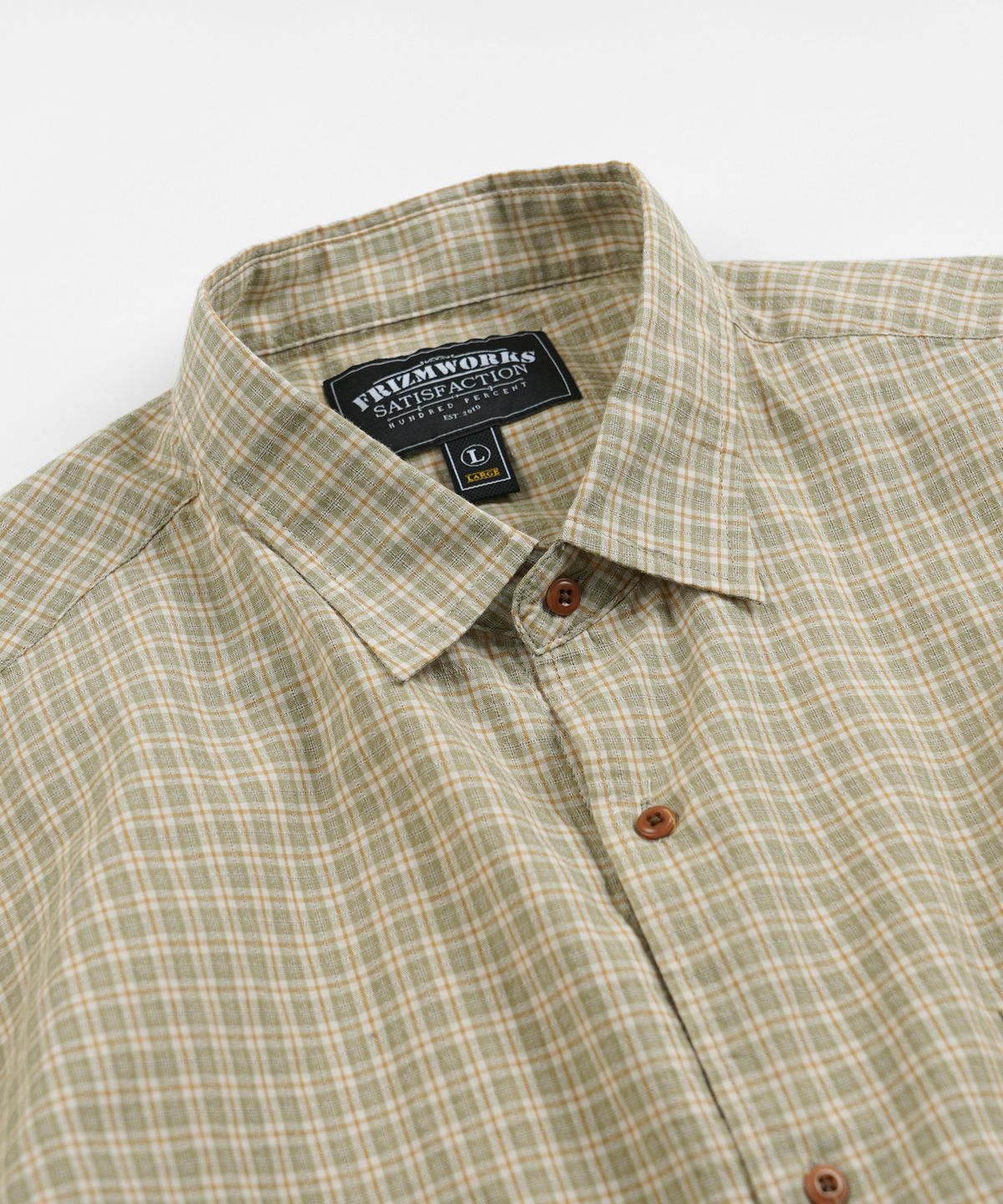 프리즘웍스(FRIZMWORKS) COTTON CHECK RELAXED HALF SHIRT _ LIGHT OLIVE