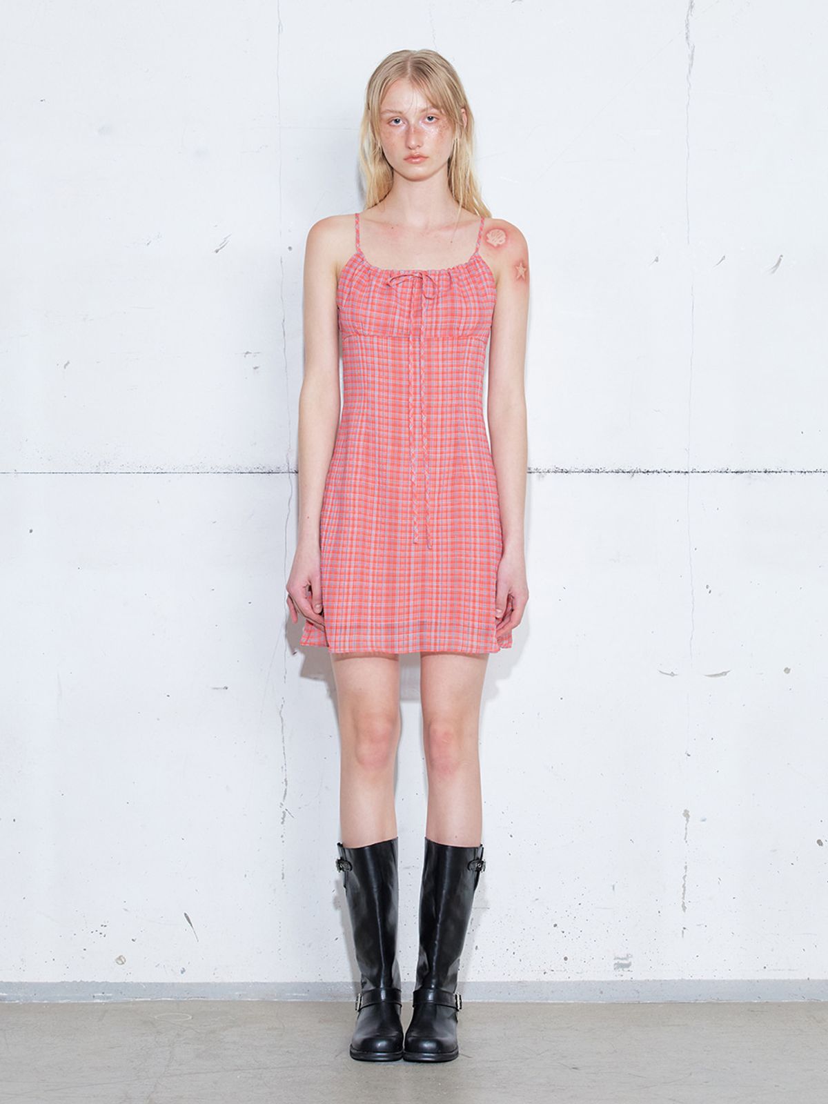 에트몽(ETMON) Slip Check Mini Dress, Red