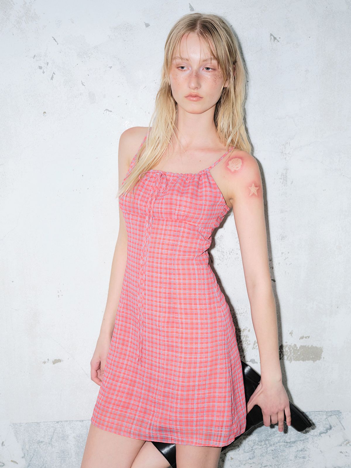 에트몽(ETMON) Slip Check Mini Dress, Red