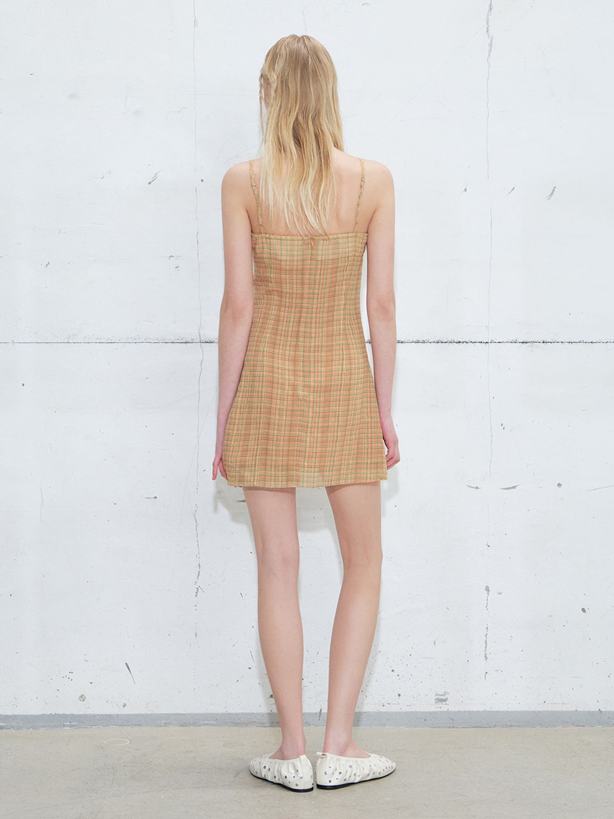 에트몽(ETMON) Slip Check Mini Dress, Orange