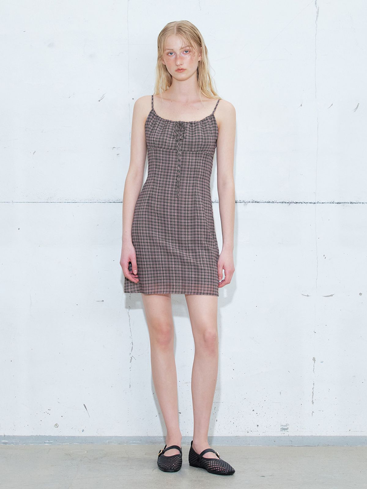 에트몽(ETMON) Slip Check Mini Dress, Black