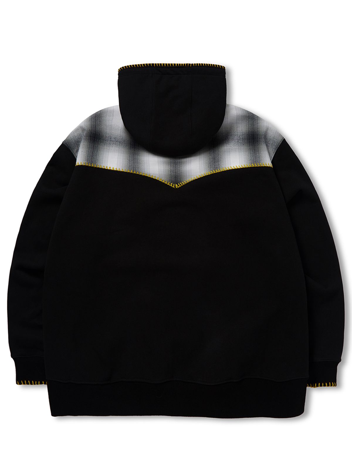 가먼츠팹(GARMENTS FAB) Blanket Stitch Check Hoodie Zip-Up (BLACK)