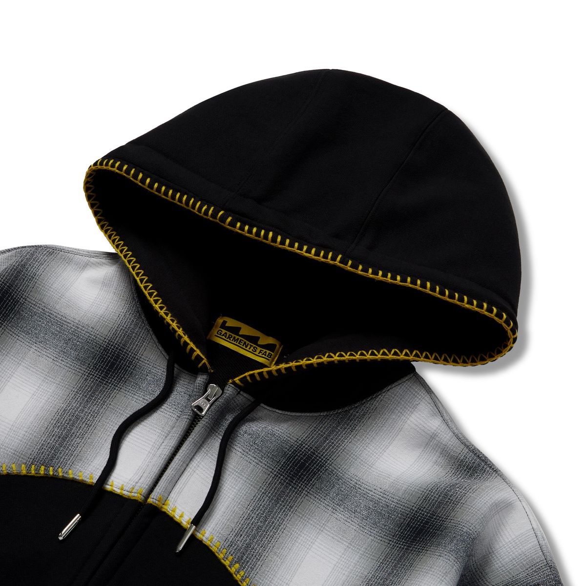 가먼츠팹(GARMENTS FAB) Blanket Stitch Check Hoodie Zip-Up (BLACK)