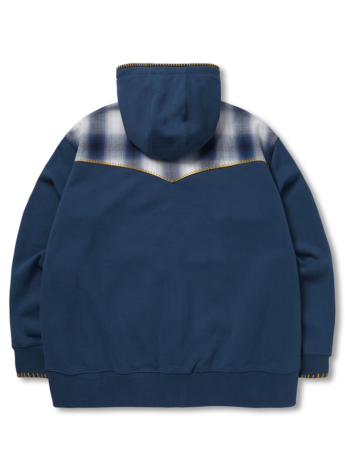 가먼츠팹(GARMENTS FAB) Blanket Stitch Check Hoodie Zip-Up (DARK BLUE)
