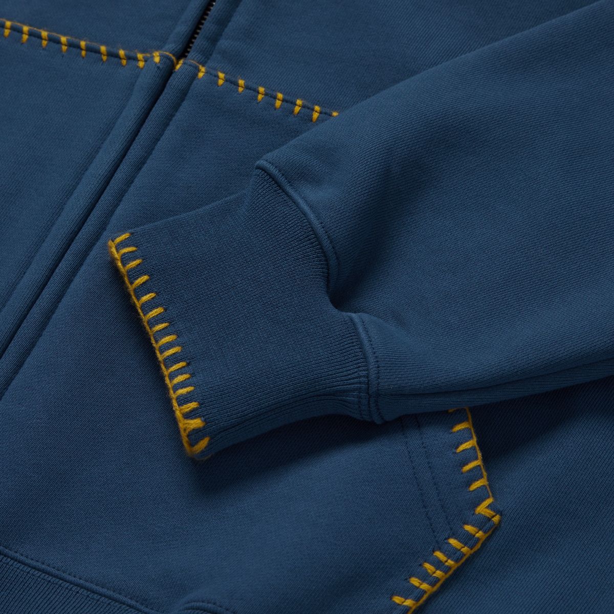 가먼츠팹(GARMENTS FAB) Blanket Stitch Check Hoodie Zip-Up (DARK BLUE)