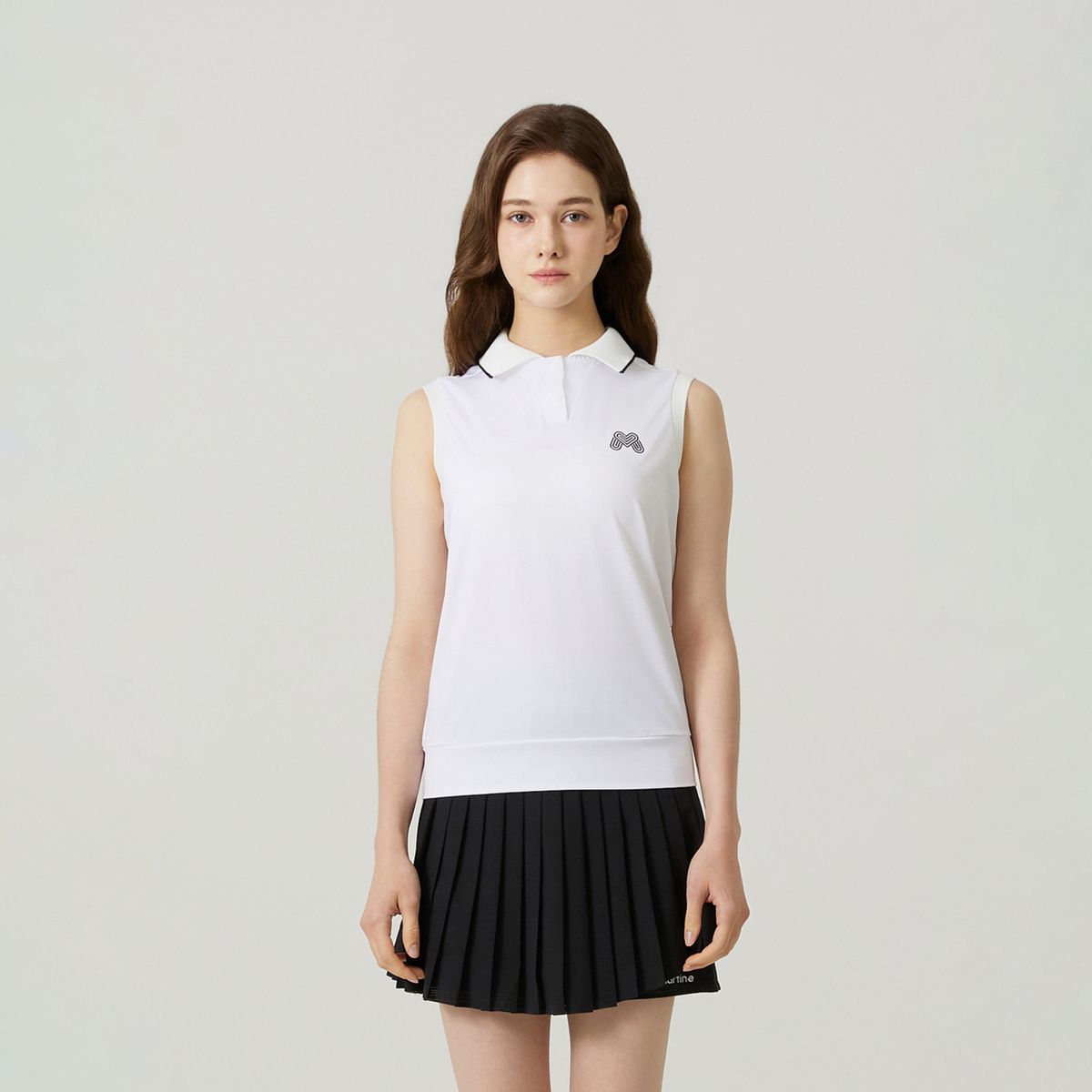 마틴골프(MARTINE GOLF) Knit Open Collar Embossed Sleeveless_OFF-WHITE