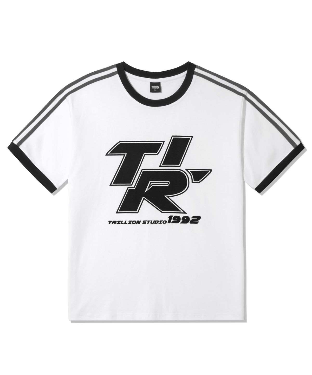 트릴리온(TRILLION) 트랙 라인 그래픽 링거 하프 티셔츠_화이트
