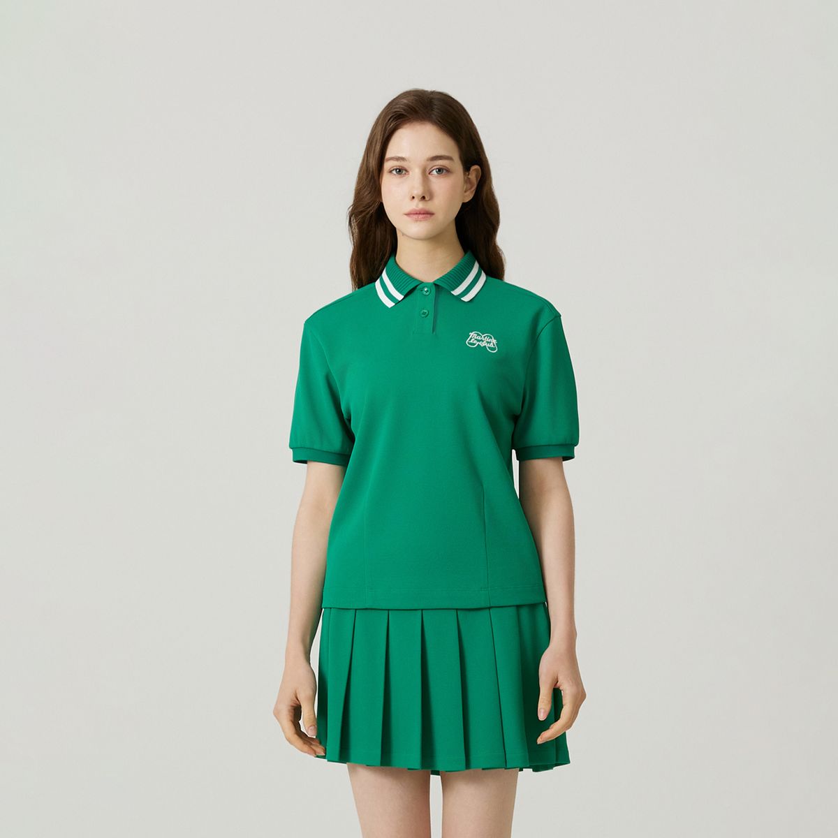 마틴골프(MARTINE GOLF) Knit Collar Crop Short Sleeve T-shirt_GREEN