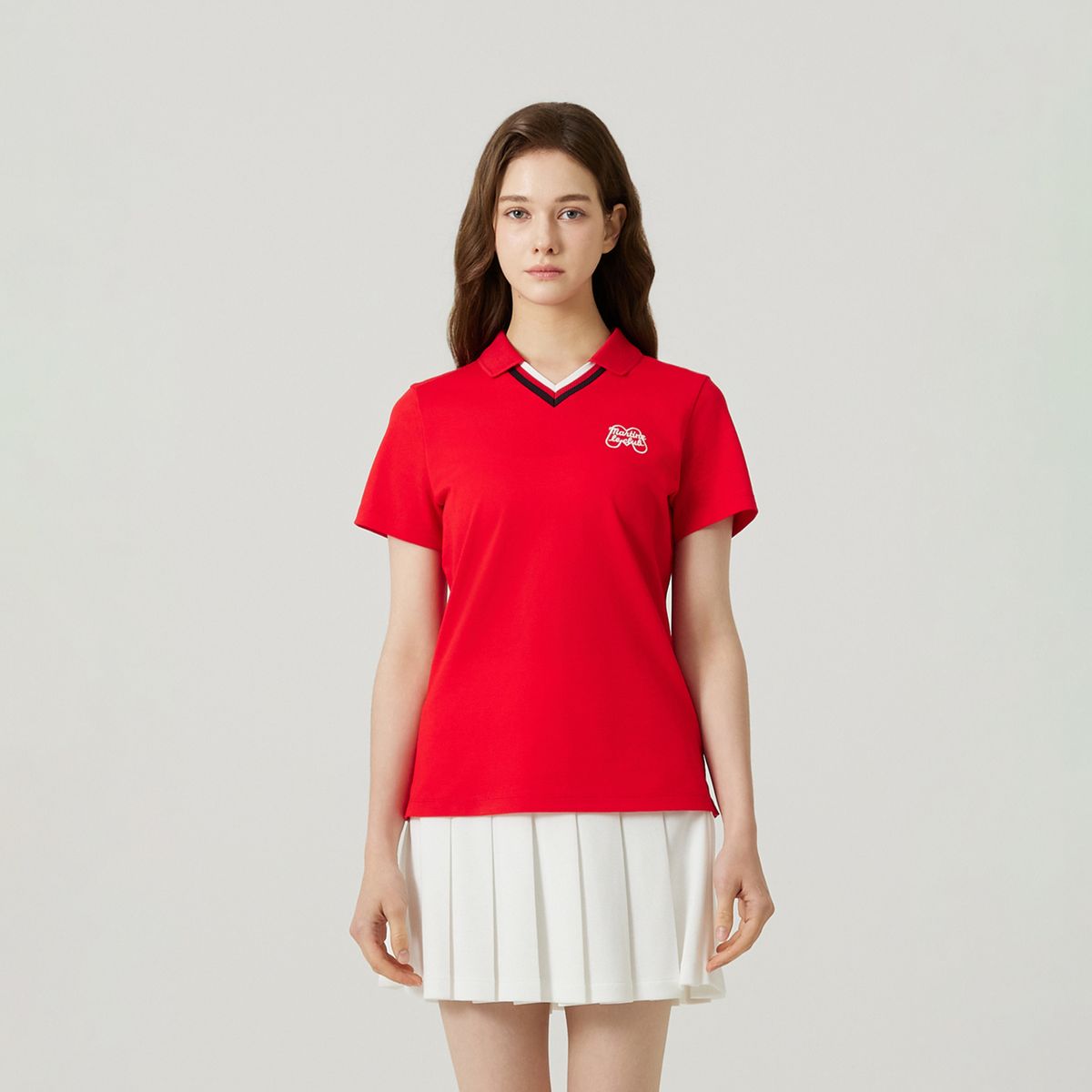 마틴골프(MARTINE GOLF) V Neck Half Sleeve T-shirts_RED