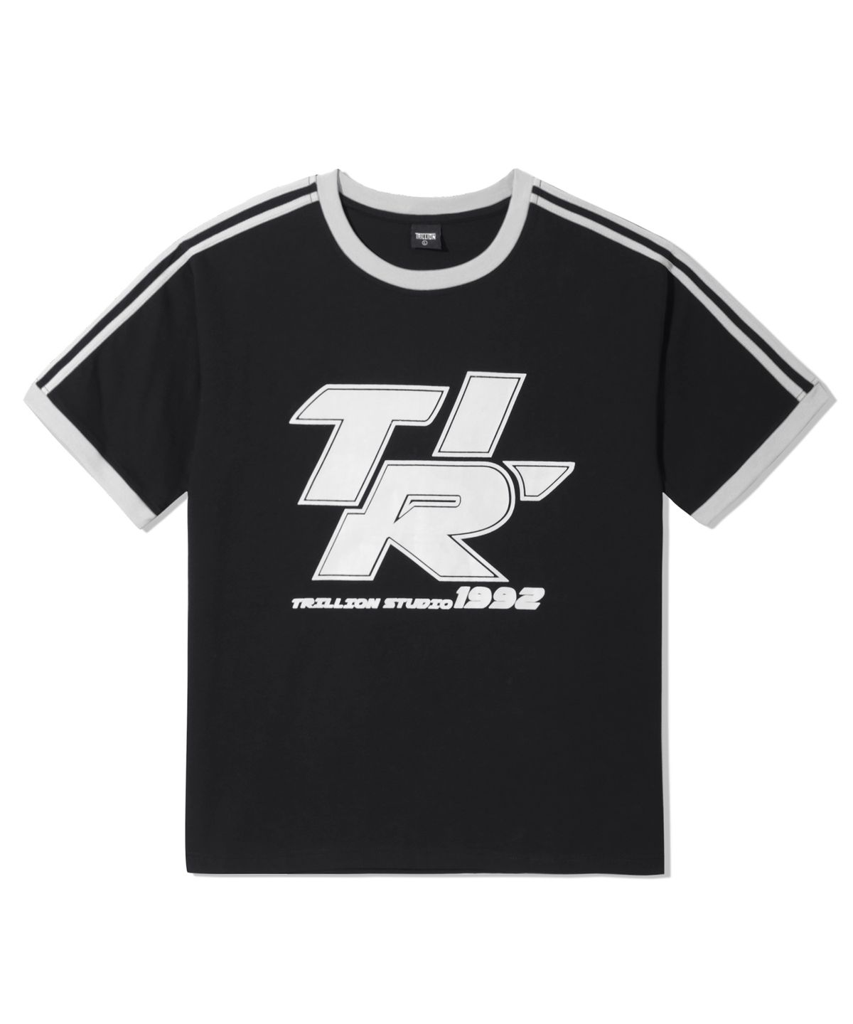 트릴리온(TRILLION) 트랙 라인 그래픽 링거 하프 티셔츠_블랙