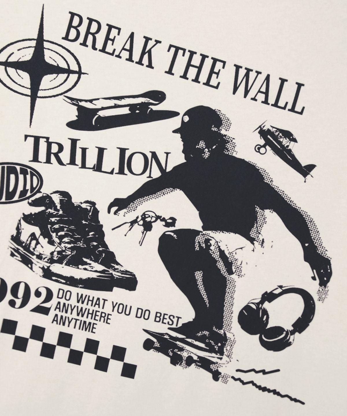 트릴리온(TRILLION) 스케이트보드 피그먼트 그래픽 레글런 반팔_브라운