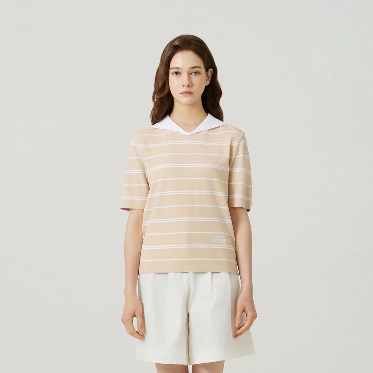 마틴골프(MARTINE GOLF) Sailor Scarf Detachable Short Sleeve Knit_BEIGE