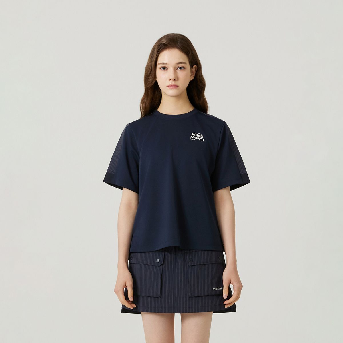 마틴골프(MARTINE GOLF) Stripe Woven Mix T-shirts_NAVY