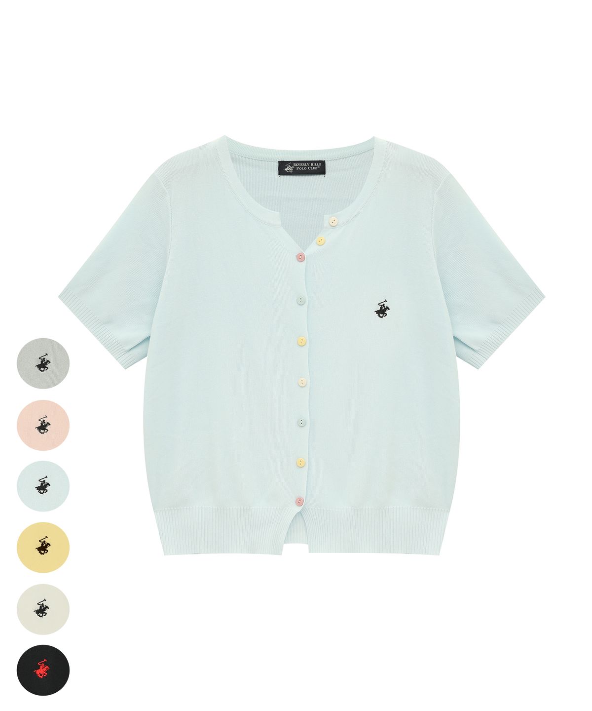 비버리힐스 폴로클럽(BHPOLOCLUB) 여성 캔디 버튼 코튼 반팔 가디건 6Color TK012