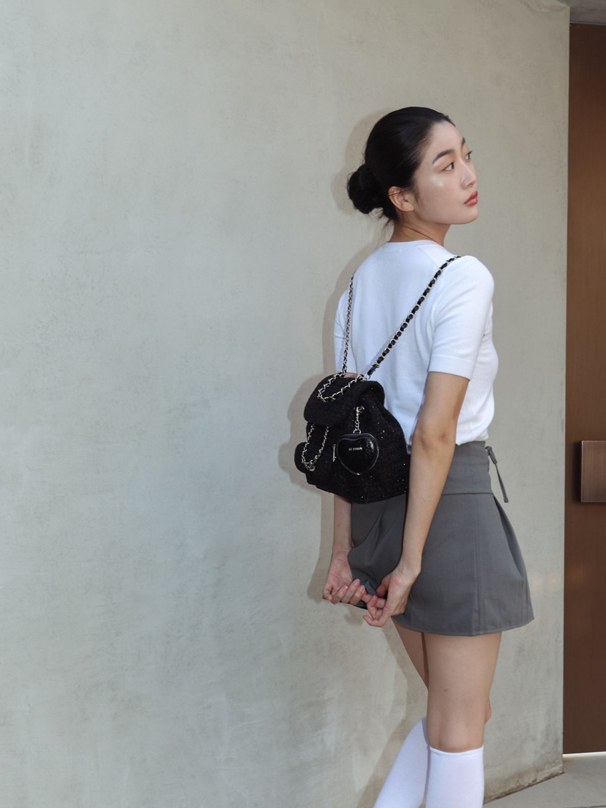 아소뷔오(ASSOVIO) 트위드 체인 백팩 Tweed Chain BackPack - 블랙