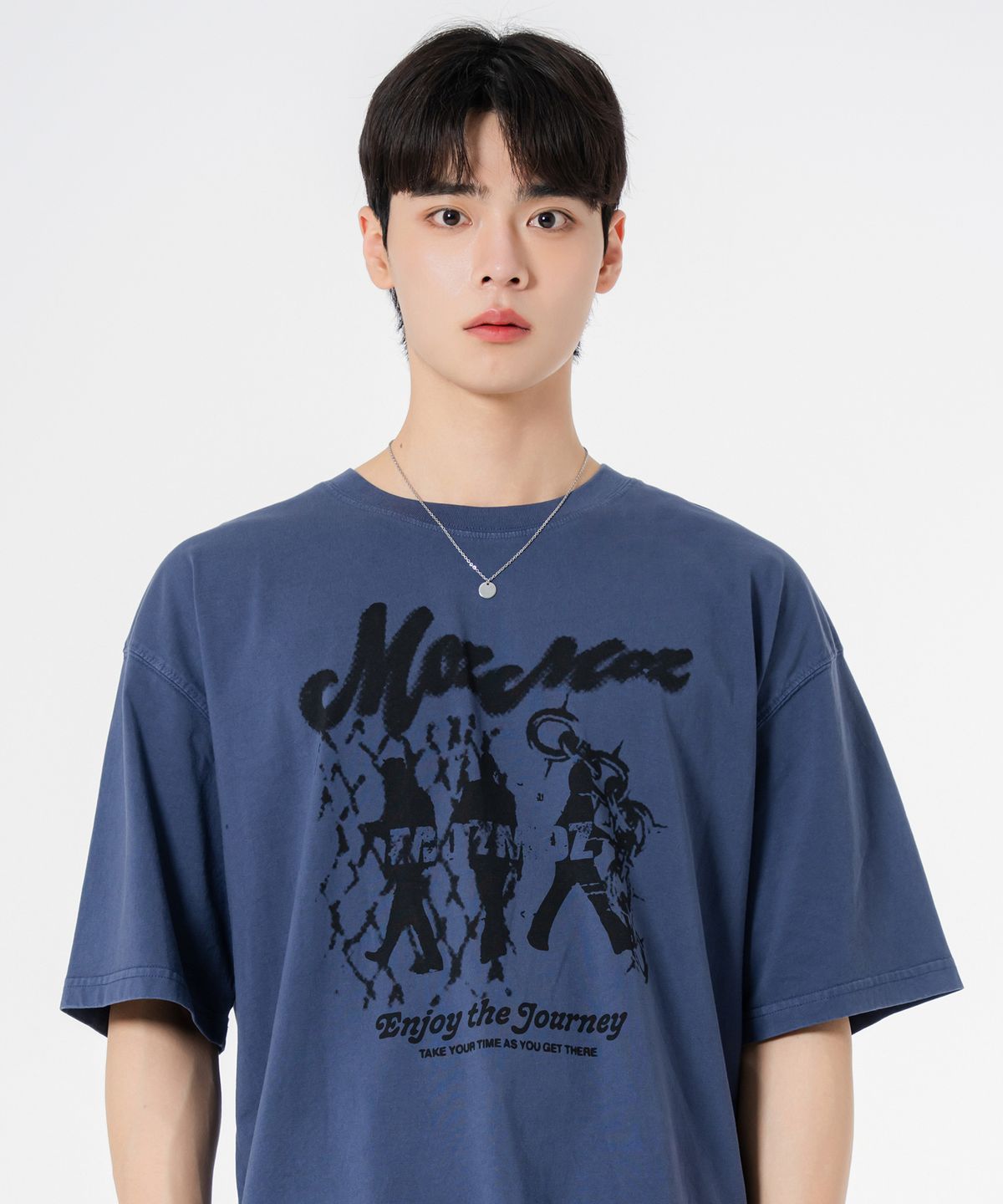 모즈모즈(MOZMOZ) [SET] 피그먼트+그래픽 락붐온 오버핏 반팔티셔츠