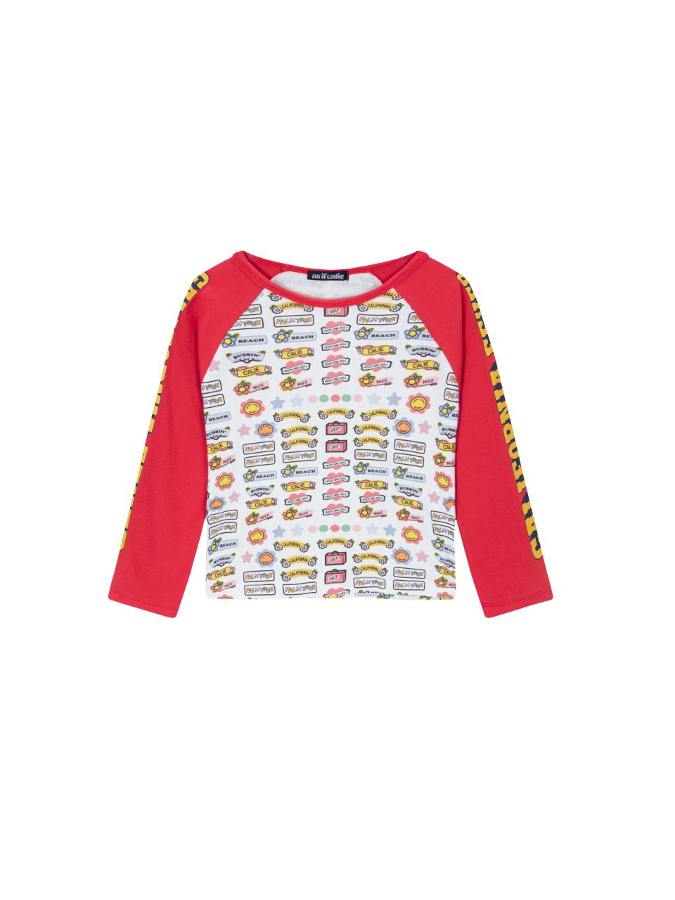 Tシャツ・カットソー asif CALIE PRINTED RAGLAN CROP T-SHIRT RM5B0161 에즈이프 캘리(ASIF CALIE) PRINTED RAGLAN CROP T-SHIRT RED