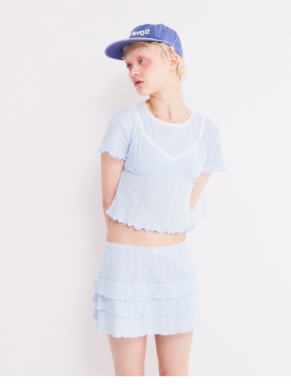 에즈이프 캘리(ASIF CALIE) LOVELY EYELET CANCAN MINI SKIRT BLUE