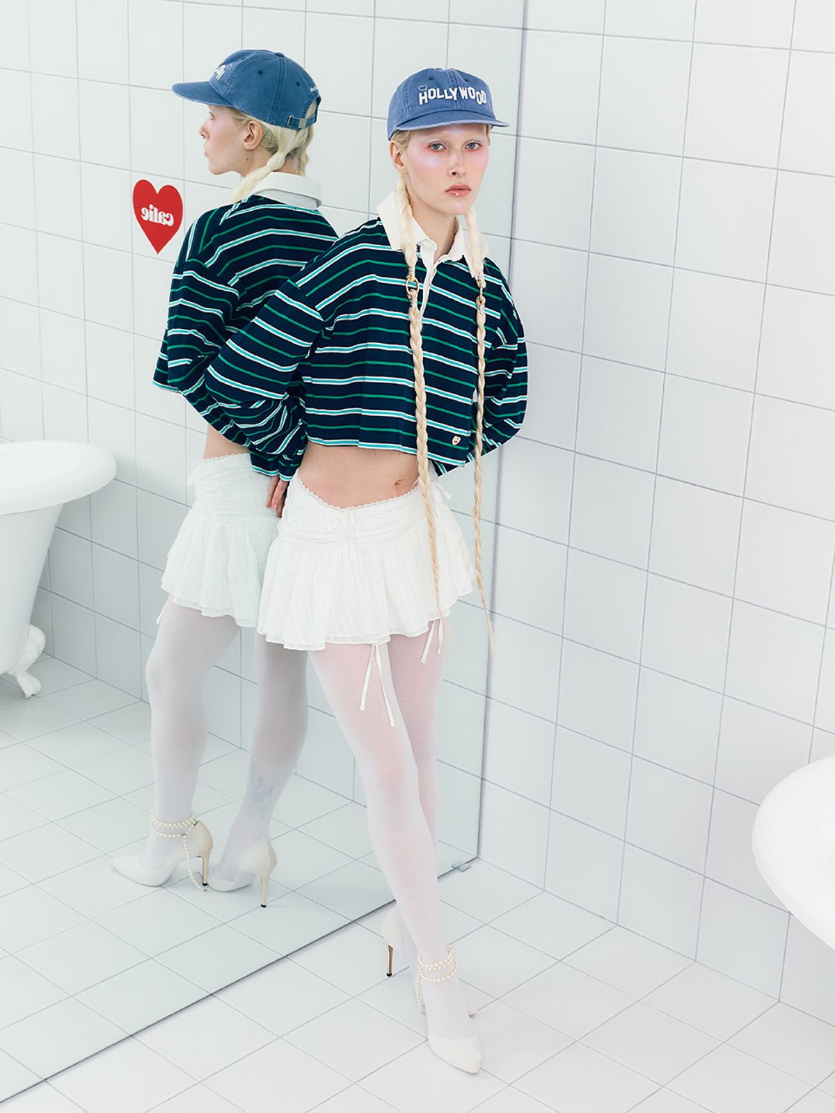 에즈이프 캘리(ASIF CALIE) SHIRRING RUFFLE LACE MINI SKIRT WHITE