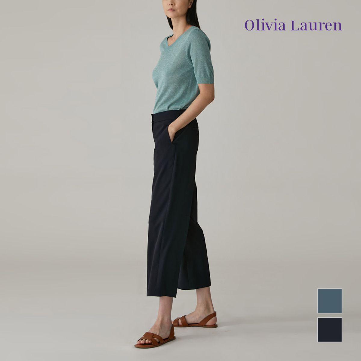 올리비아로렌(OLIVIALAUREN) 뒤 이밴드 와이드 팬츠_VOCDLXM4131