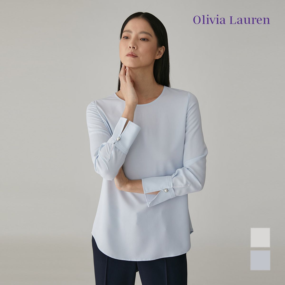올리비아로렌(OLIVIALAUREN) 라운드넥 진주장식 블랑_VOCNLXM3111