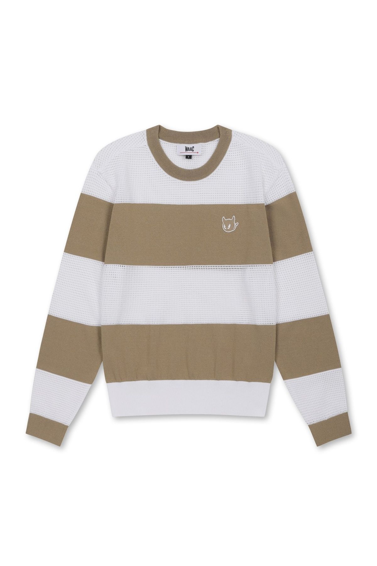 왁(WAAC) Women Mesh Stripe Crewneck Sweater_WWWAM25301BEX