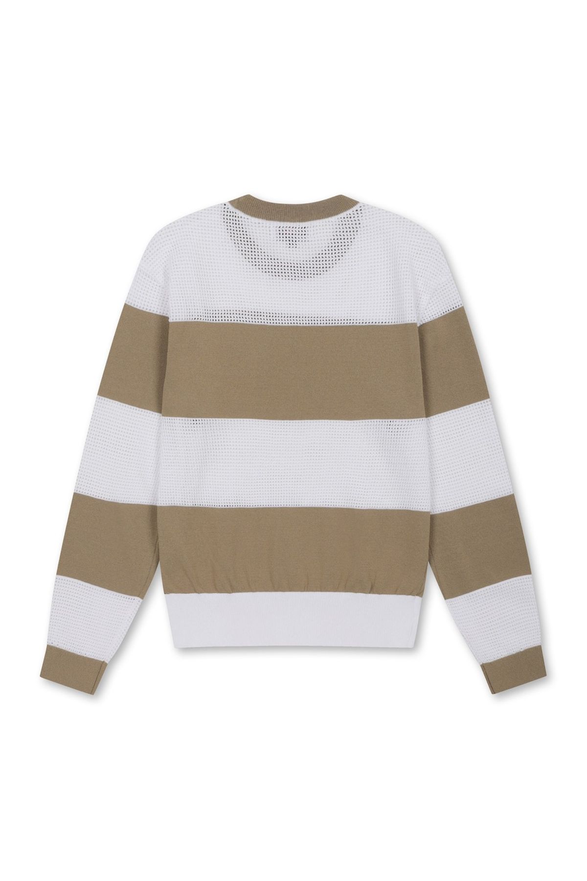 왁(WAAC) Women Mesh Stripe Crewneck Sweater_WWWAM25301BEX