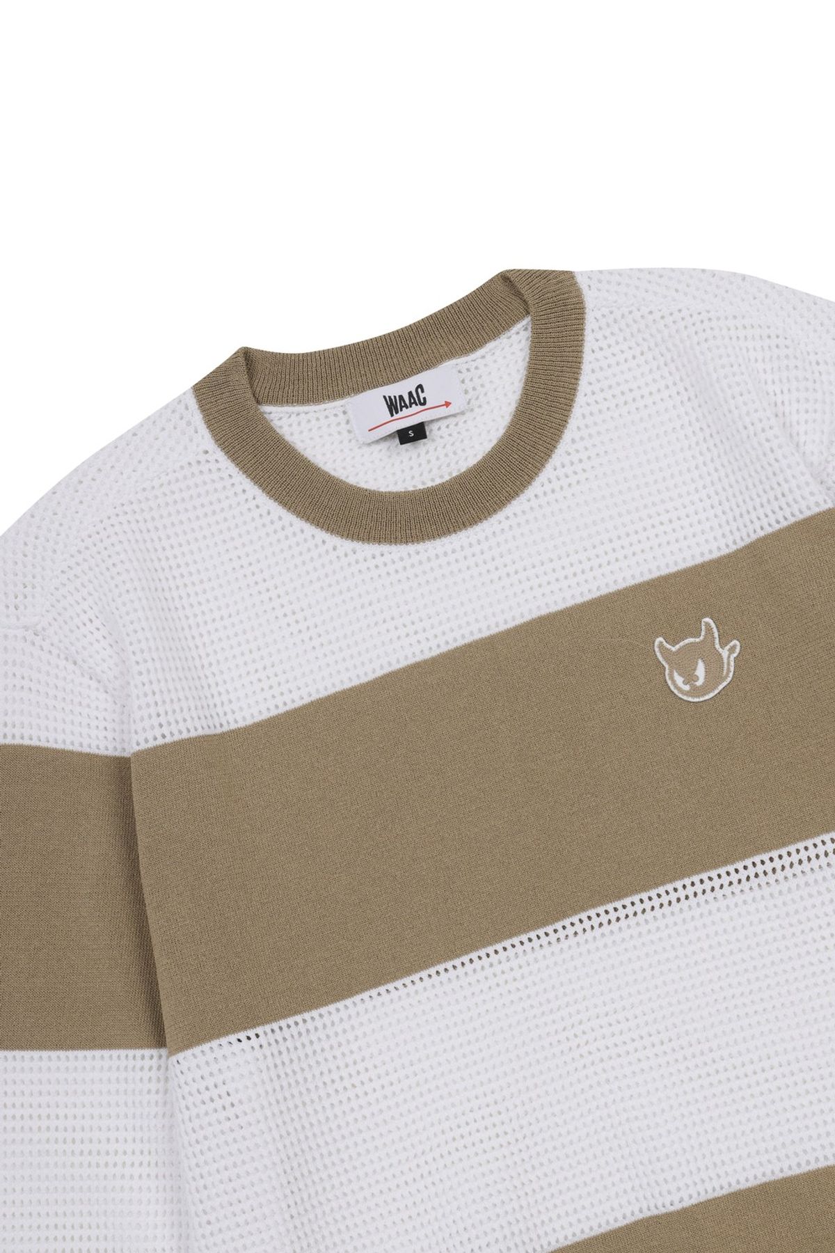 왁(WAAC) Women Mesh Stripe Crewneck Sweater_WWWAM25301BEX