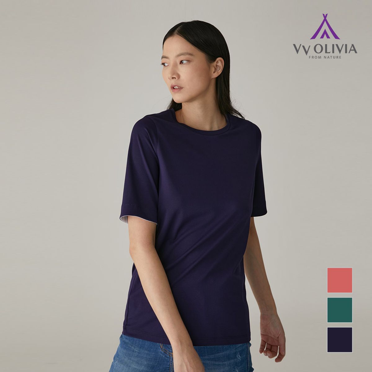 비비올리비아(VVOLIVIA) 턴업 소매 티셔츠_VVCASXM4441
