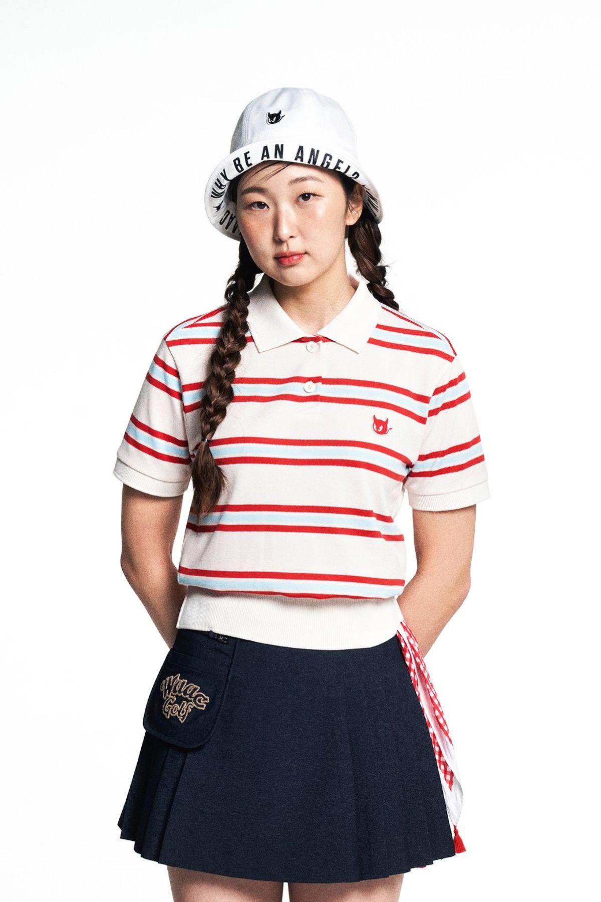 왁(WAAC) Women Stripe Loose Fit SS Polo_WWTCM25205IVX