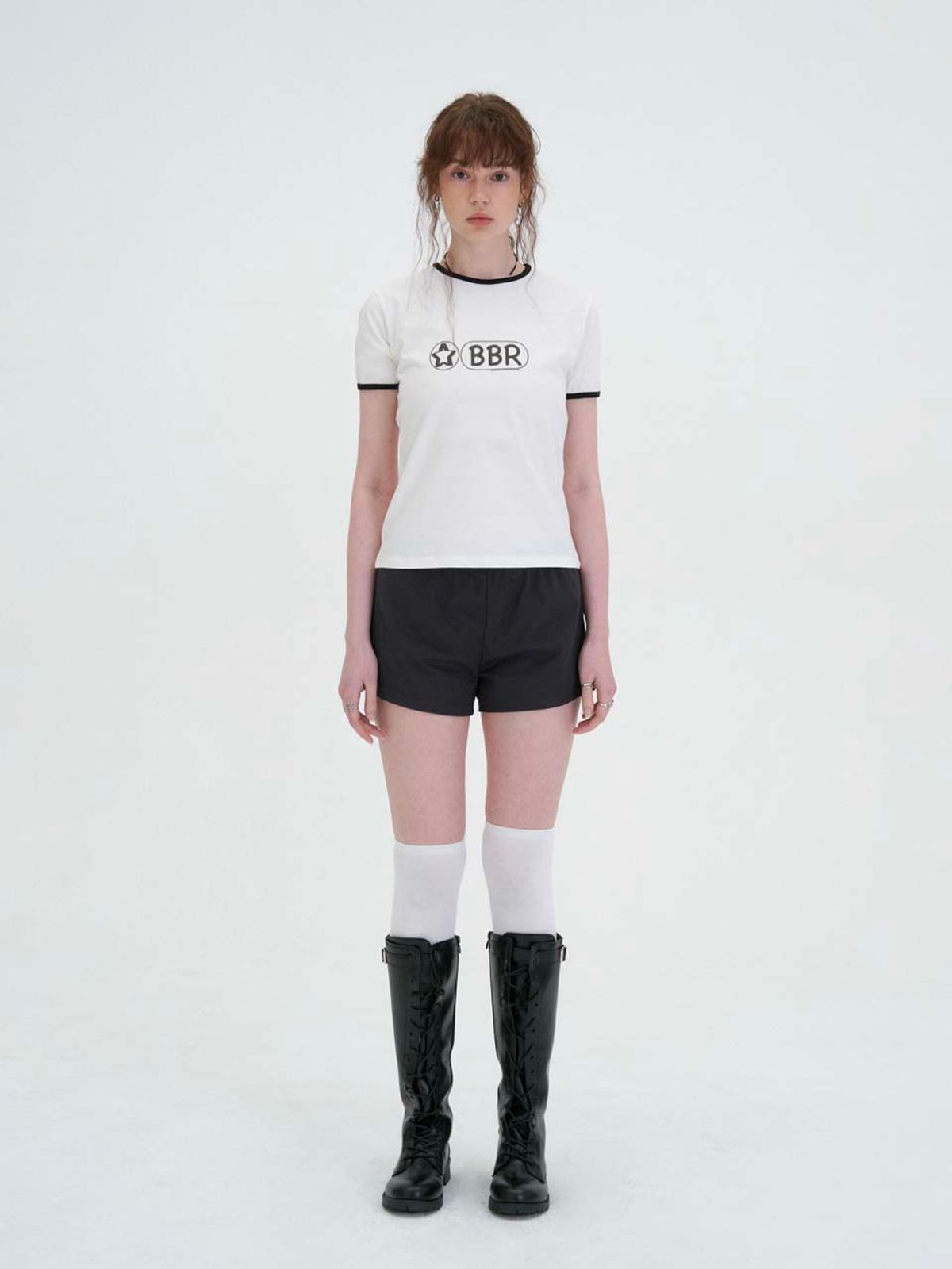 비보라(BIBORA) 카치온 더블 미니 스커트(블랙)