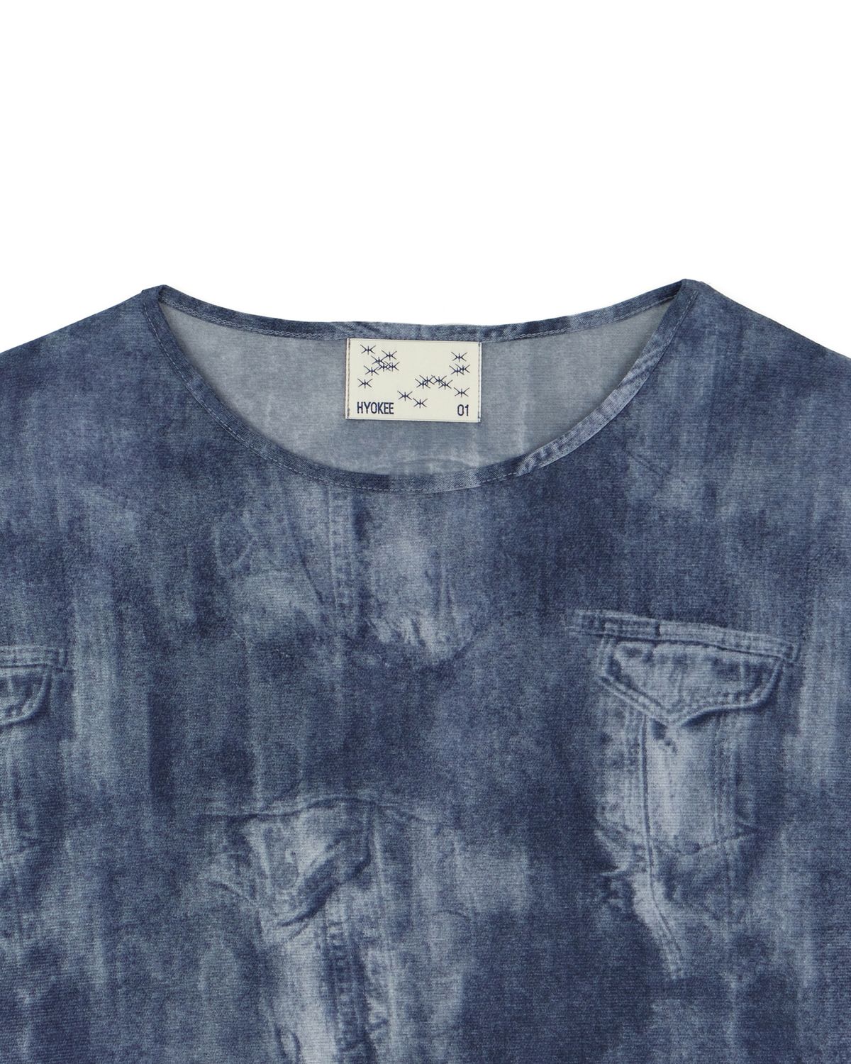 노 엑스트라 터치(NO EXTRA TOUCH) Denim Printed Mash T-shirts (blue) / 25SPTS005BL