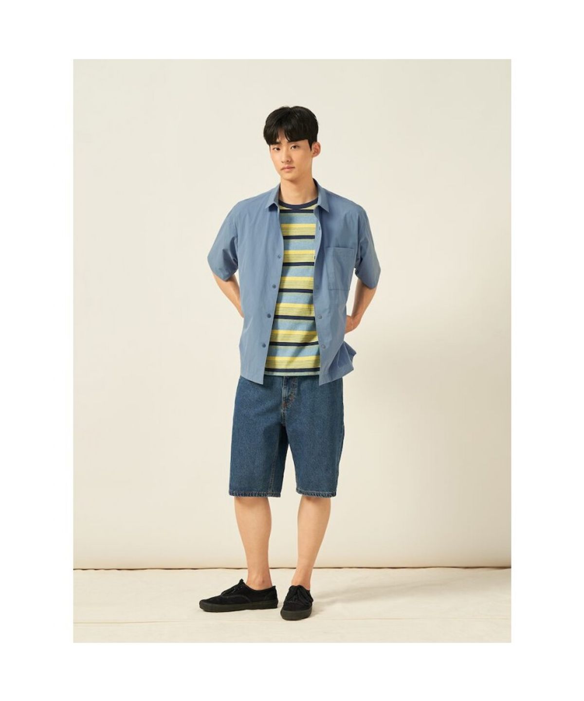 빈폴 멘(BEANPOLE MEN) 화섬 솔리드 반소매 셔츠  로열 블루 (BC5565C86N)
