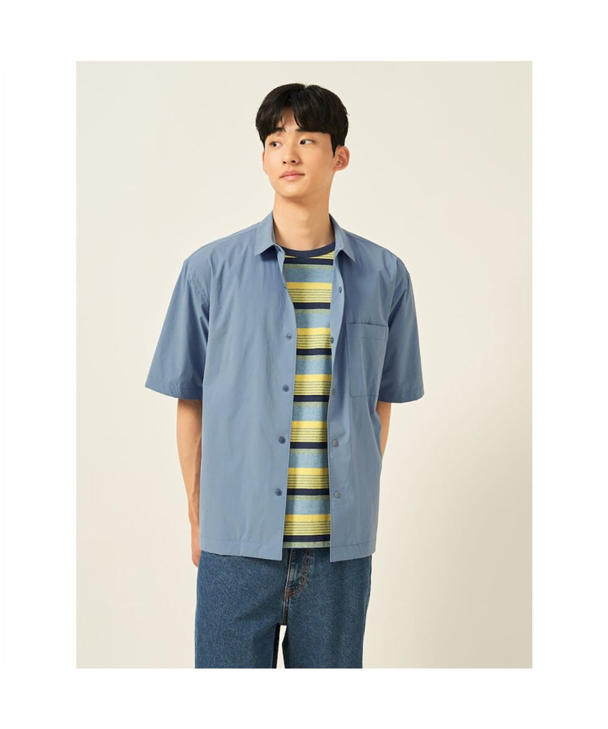 빈폴 멘(BEANPOLE MEN) 화섬 솔리드 반소매 셔츠  로열 블루 (BC5565C86N)