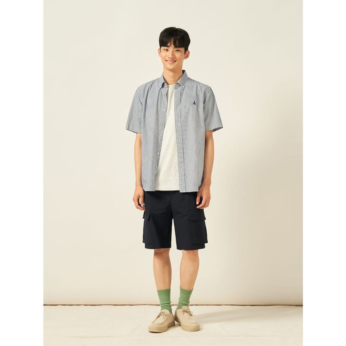 빈폴 멘(BEANPOLE MEN) 화섬 버뮤다 카고 하프 팬츠  블랙