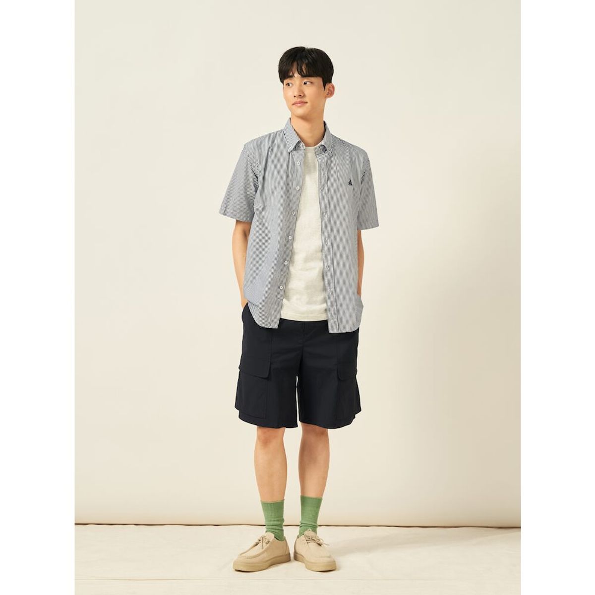 빈폴 멘(BEANPOLE MEN) 화섬 버뮤다 카고 하프 팬츠  블랙