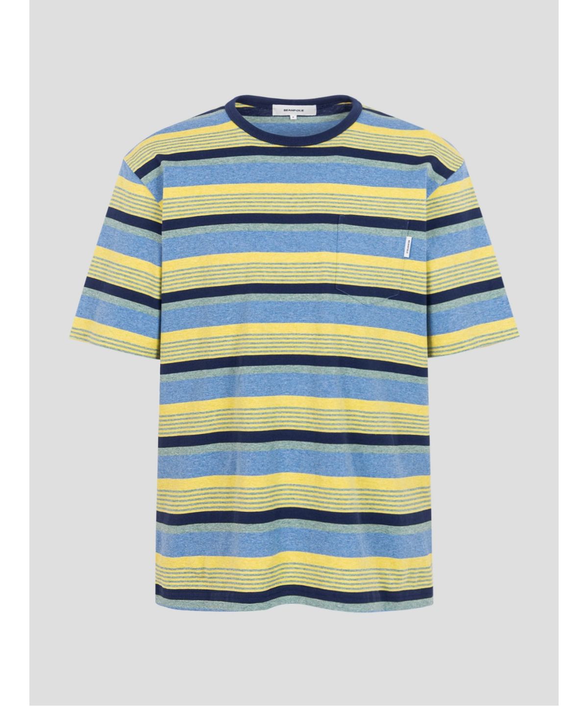 빈폴 멘(BEANPOLE MEN) 멀티 스트라이프 라운드 반소매 티셔츠  스카이 블루