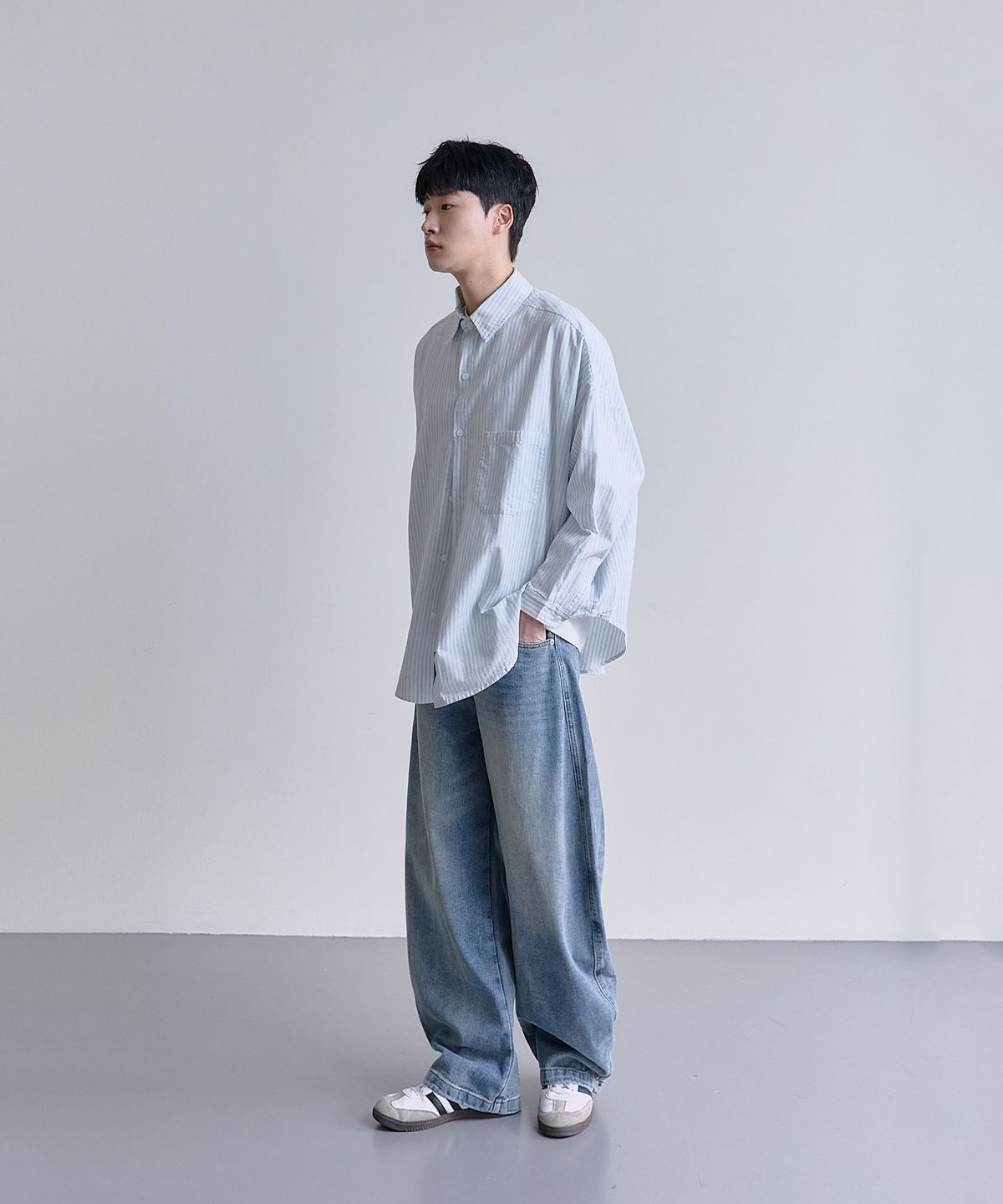 오우사(OWSA) 연청 와이드 데님팬츠 -  라이트블루