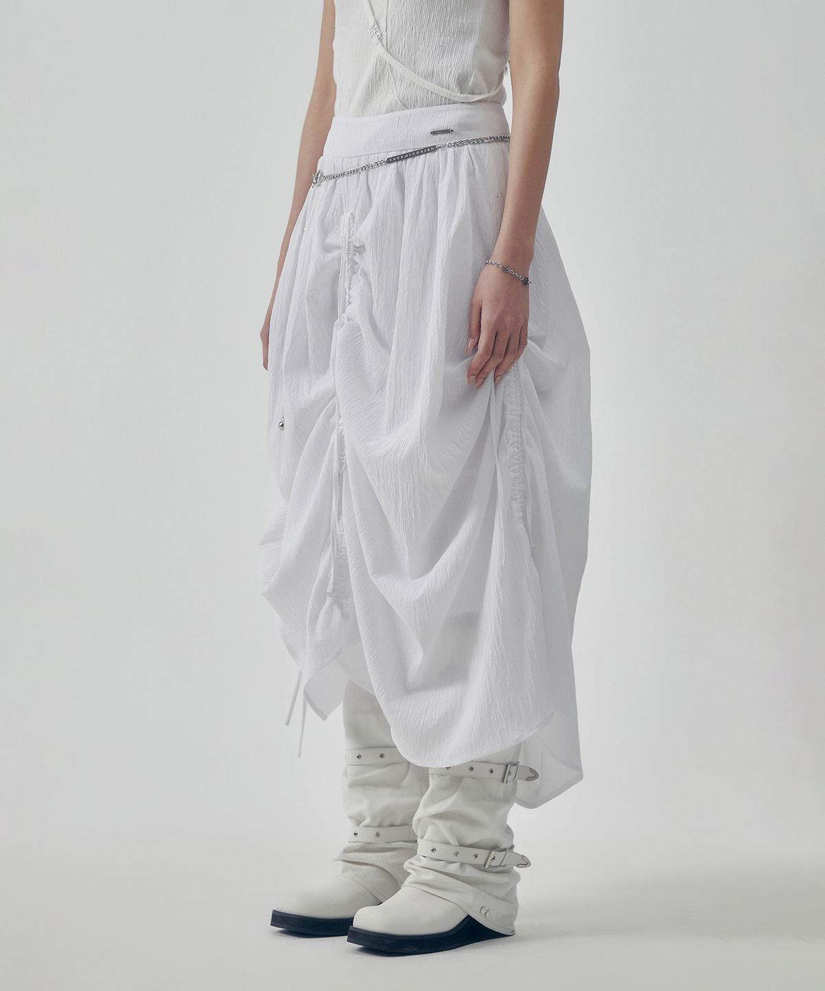 트리밍버드(TREEMINGBIRD) Soft Shirring Skirt [ White ]