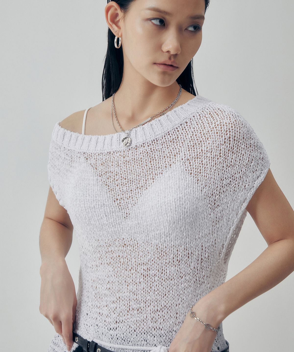 트리밍버드(TREEMINGBIRD) Slit Tassel Knit [ White ]