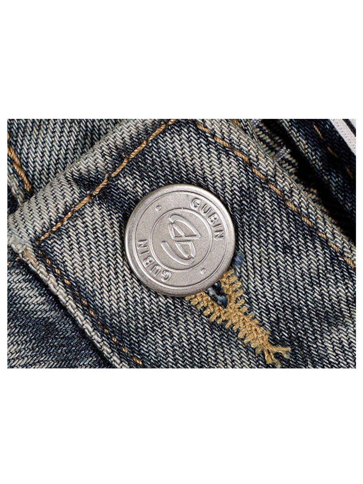 구빈(GUBIN) 더블니 크랙 워싱 데님 팬츠