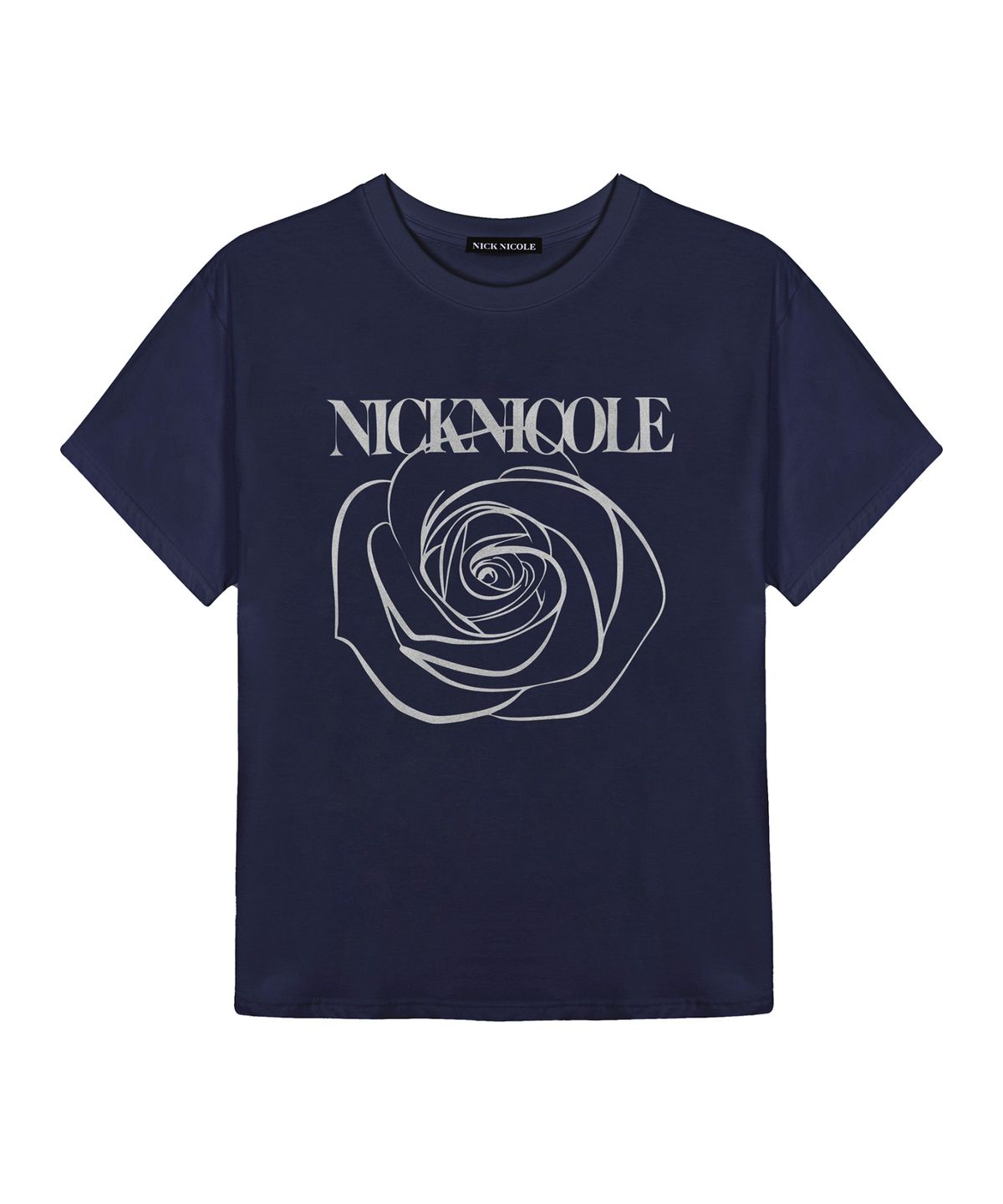 닉앤니콜(NICK&NICOLE) BIG ROSE SLEEVE TOP_NAVY SILVER