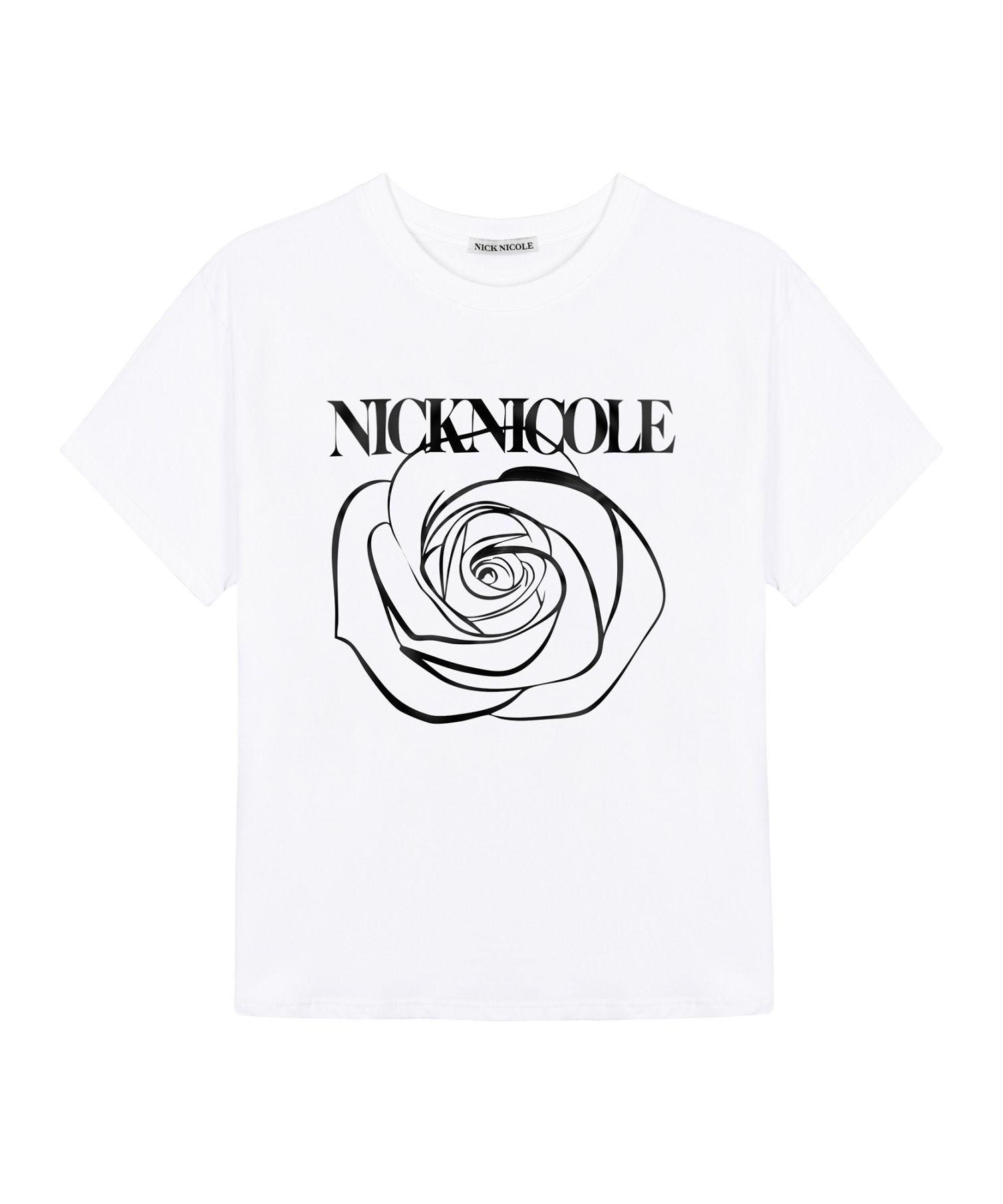 韓国 人気 ロゴTシャツ[NICK&NICOLE] BIG ROSE SLEEVE TOP MUSINSA公式 | NICK&NICOLE BIG ROSE SLEEVE TOP_WHITE BLACK