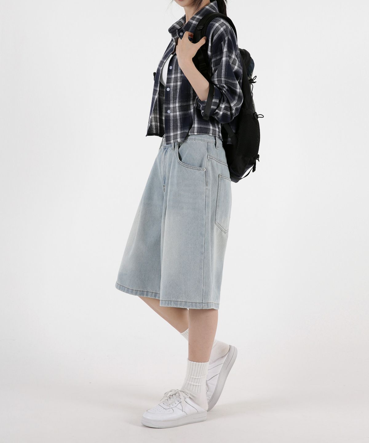 음(UMM) 여자 원턱 워싱데님 버뮤다5부팬츠 5COLOR