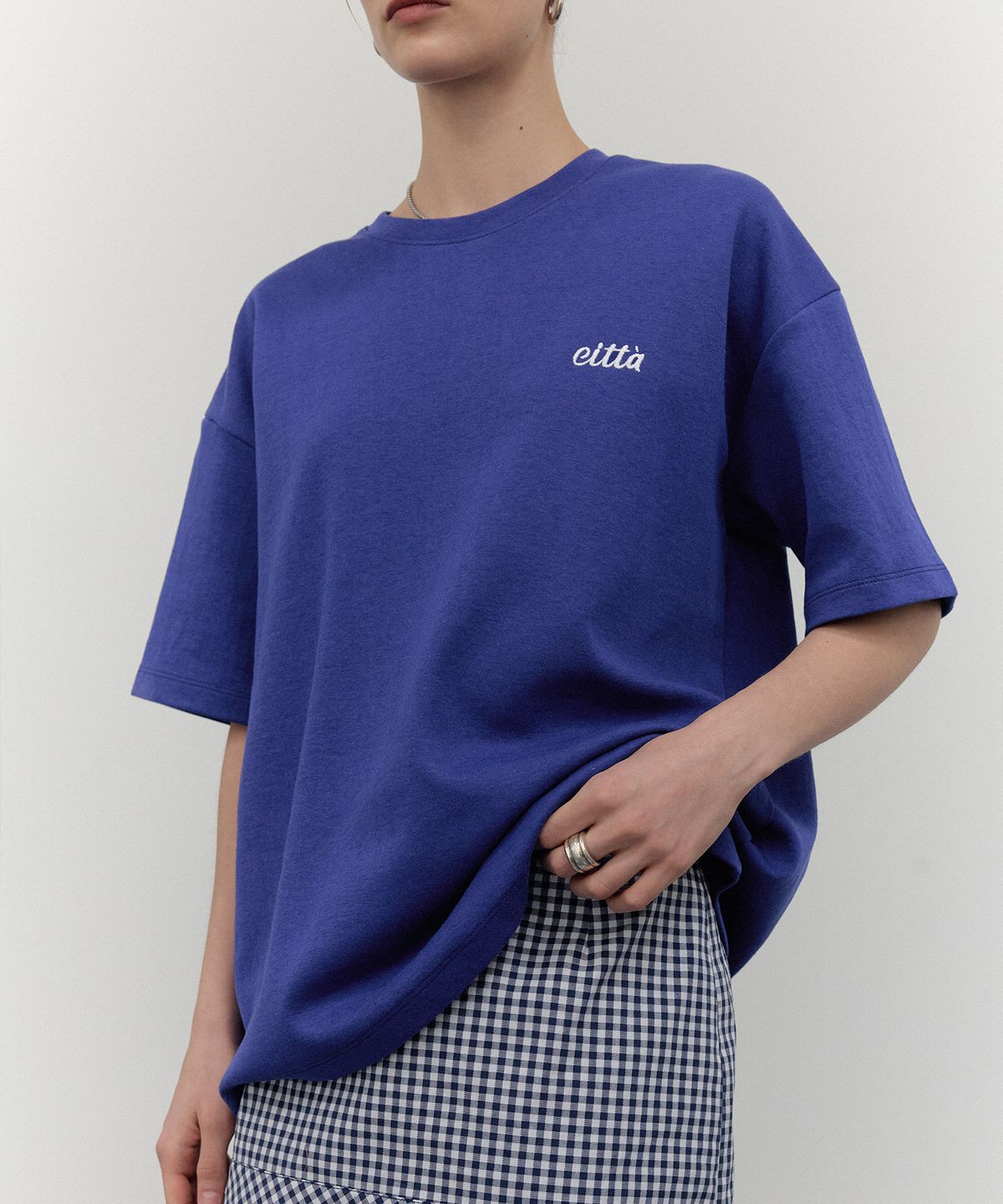 씨타(CITTA) 씨타시그니처로고스티치오버핏티셔츠_CTT357(블루)