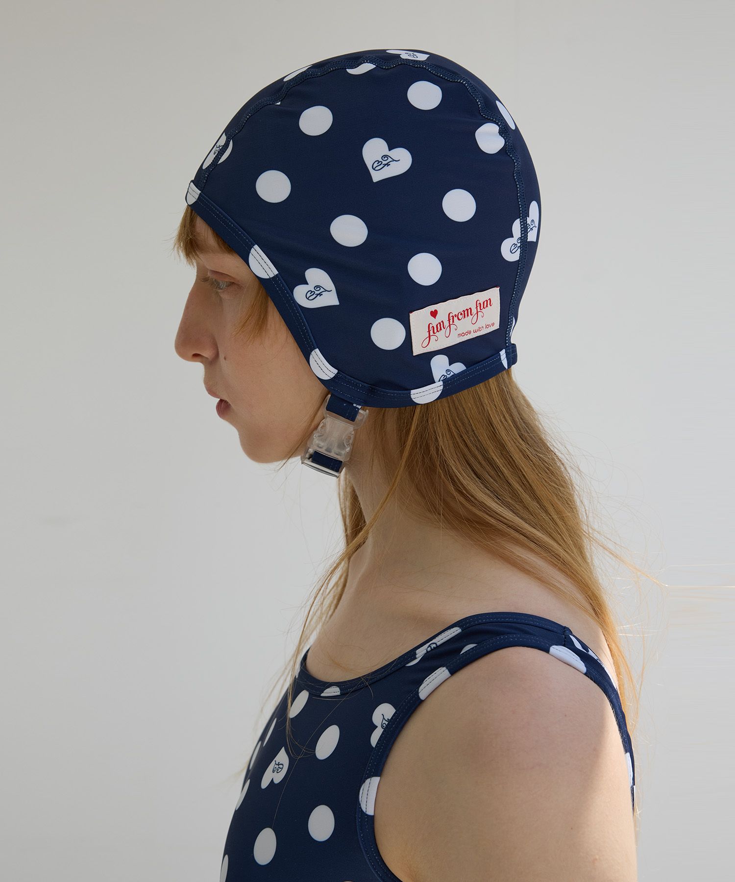 MUSINSA公式 | FUNFROMFUN Dot Heart Swimcap, Navy