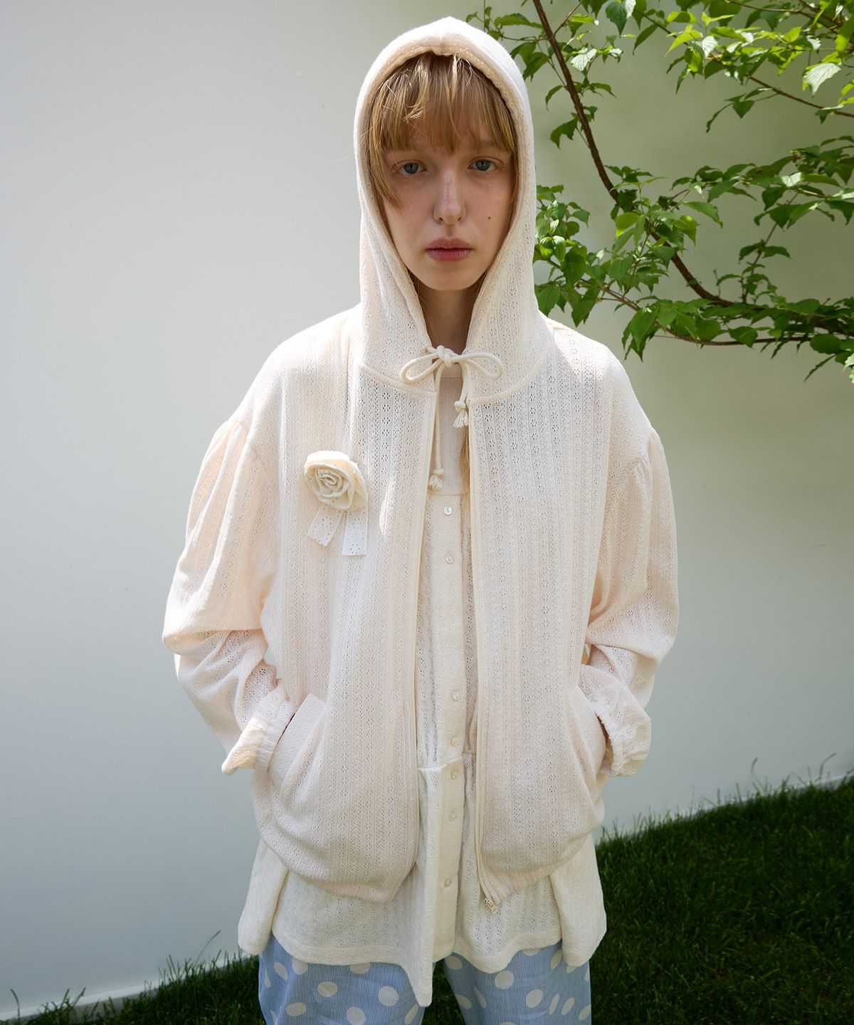 펀프롬펀(FUNFROMFUN) Mellow Lace Hoodie, Cream